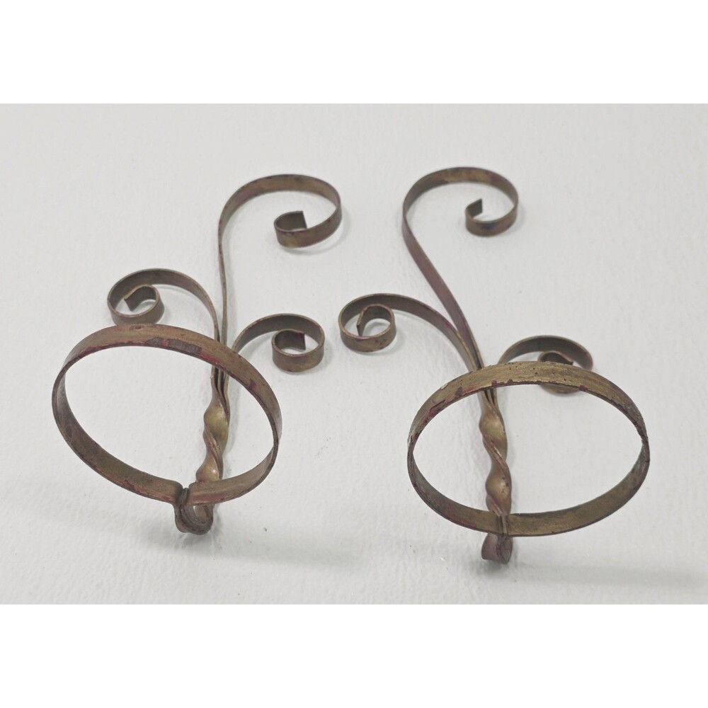 Vintage Wrought Iron Wall Planter Holders Pair of Ornate Scroll Pot Rings